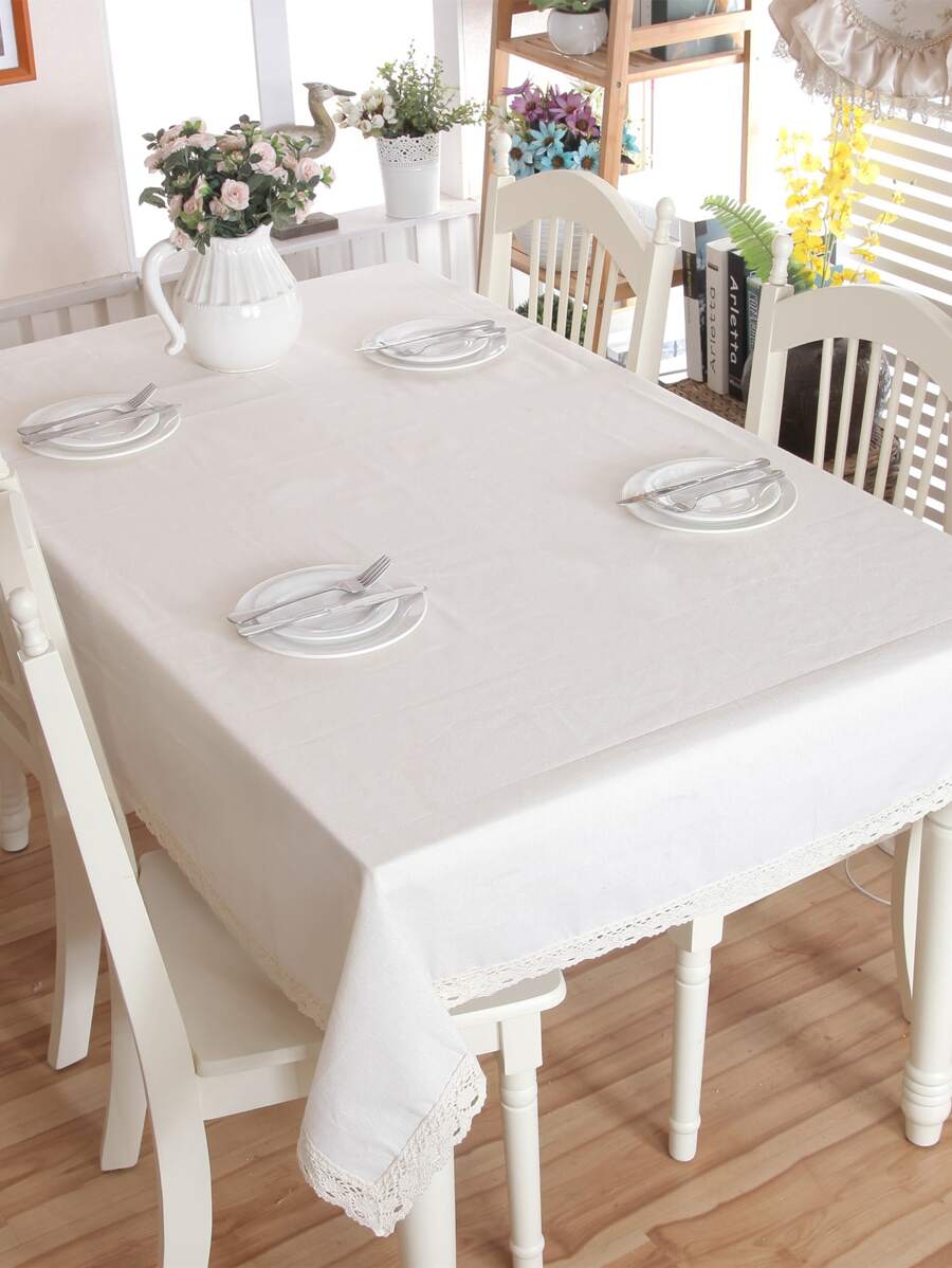 1 Khăn Trải Bàn Bằng Vải, Khăn Trải Bàn Hình Chữ Nhật Màu Trắng Hiện Đại, Khăn Trải Bàn Cho Bàn - trắng - Xem 1