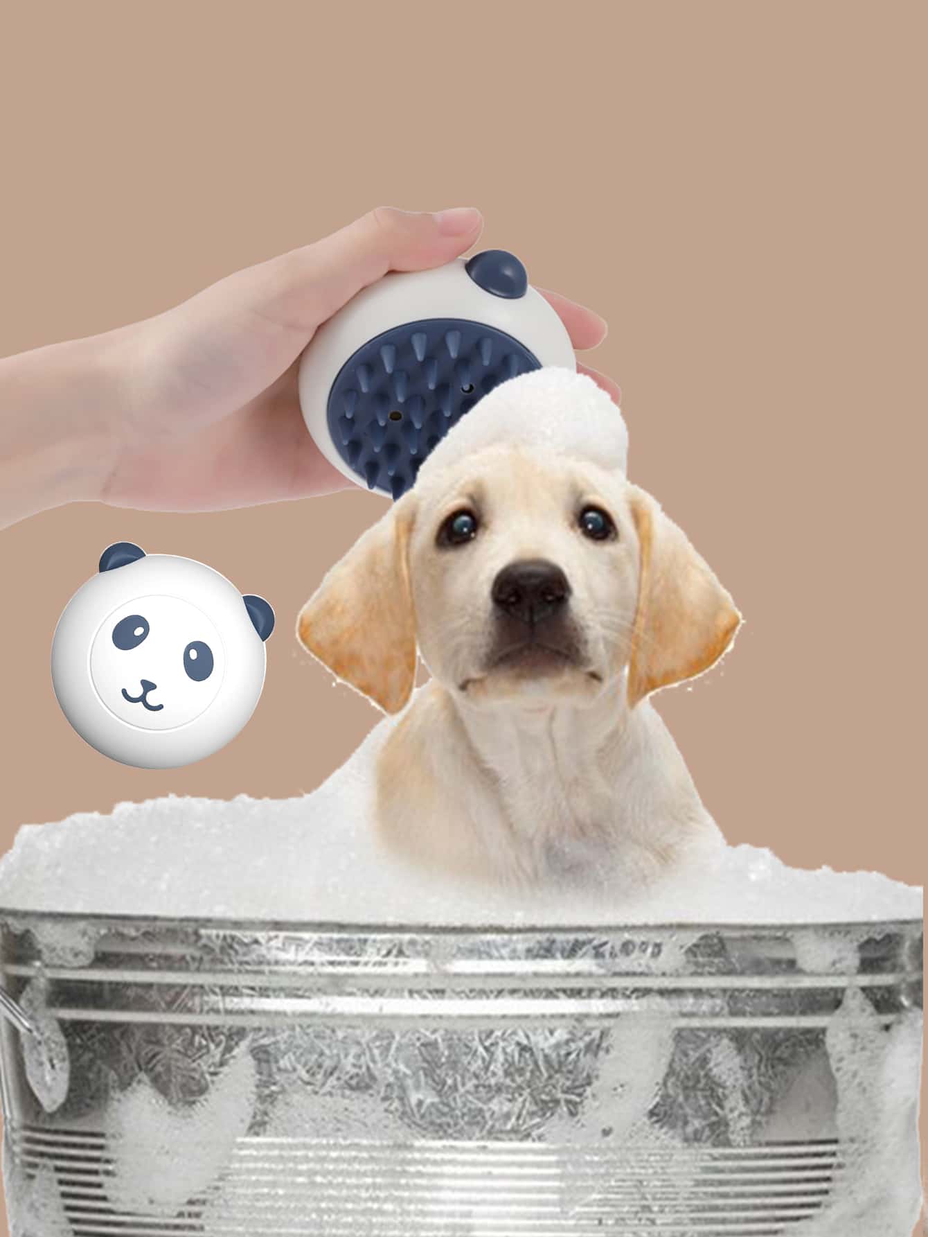 1pc Cartoon Panda Design Pet Bath Massage Brush - Blue and White - View 1