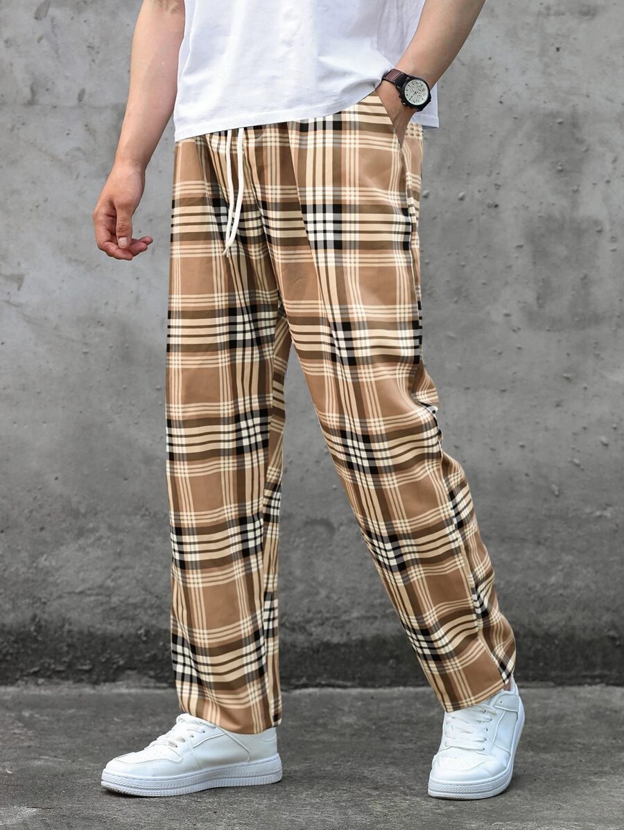 Manfinity Quần Nam Dây kéo Sọc ca rô Giải trí - Nhiều màu - Xem 1