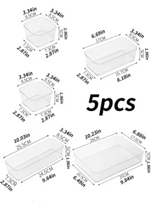 4pcs/5pcs/Set Simple And Clear Drawer Desktop Organizer For Stationery, Pencil, Brush, Learning, Storage, Make Up, Transparent Small Box For Desk Or Drawer, Suitable For Study Room, Bedroom, Dormitory, Office, With Inside Dividers - Clear - View 2