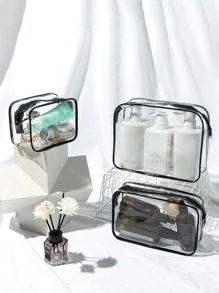 1入組透明大容量化妝收納袋簡約塑料便攜式化妝品收納袋化妝刷收納袋居家旅行 - 無色 - 查看 1