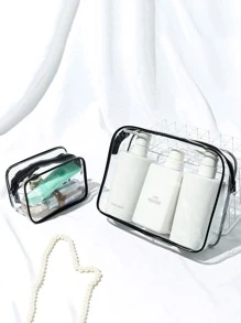 1入組透明大容量化妝收納袋簡約塑料便攜式化妝品收納袋化妝刷收納袋居家旅行 - 無色 - 查看 4