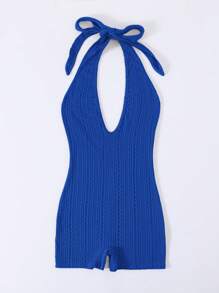 SHEIN Unity Đơn vị Nữ Lộ Lưng Buộc lại màu trơn - Màu xanh lam - Xem 3