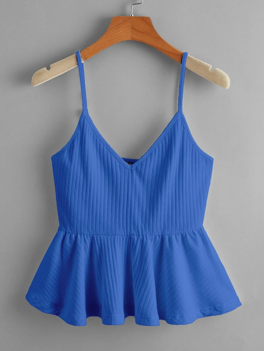 Soleia Solid Ruffle Hem Cami Top - Royal Blue - View 1