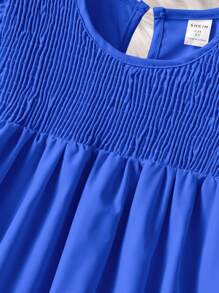 Girls Shirred Flutter Sleeve Dress - Blue - View 3