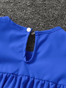 Girls Shirred Flutter Sleeve Dress - Blue - View 5