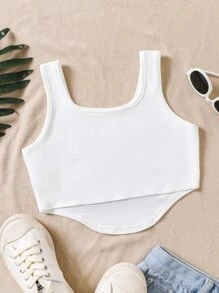 SHEIN Tank Tops & Camis Bé Gái Bất đối xứng Ô tô/xe hơi Lá thư Giải trí - trắng - Xem 2