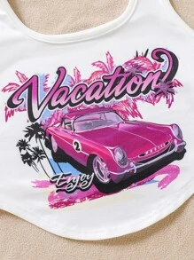 SHEIN Tank Tops & Camis Bé Gái Bất đối xứng Ô tô/xe hơi Lá thư Giải trí - trắng - Xem 4