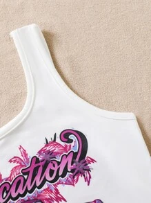 SHEIN Tank Tops & Camis Bé Gái Bất đối xứng Ô tô/xe hơi Lá thư Giải trí - trắng - Xem 5