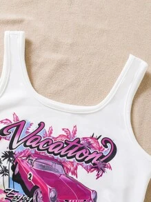 SHEIN Tank Tops & Camis Bé Gái Bất đối xứng Ô tô/xe hơi Lá thư Giải trí - trắng - Xem 6