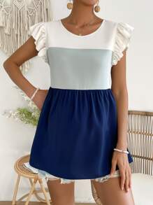 SHEIN Maternity Colourblock Ruffle Trim Blouse - Multicolor - View 1