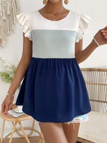 SHEIN Maternity Colourblock Ruffle Trim Blouse - Multicolor - View 3