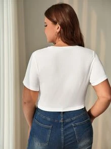 SHEIN Frenchy Plus Twist Front Cut Out Crop Tee - White - View 5