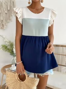 SHEIN Maternity Colourblock Ruffle Trim Blouse - Multicolor - View 5