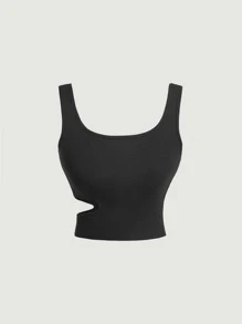 SHEIN MOD Cut Out Side Crop Tank Top - Black - View 1