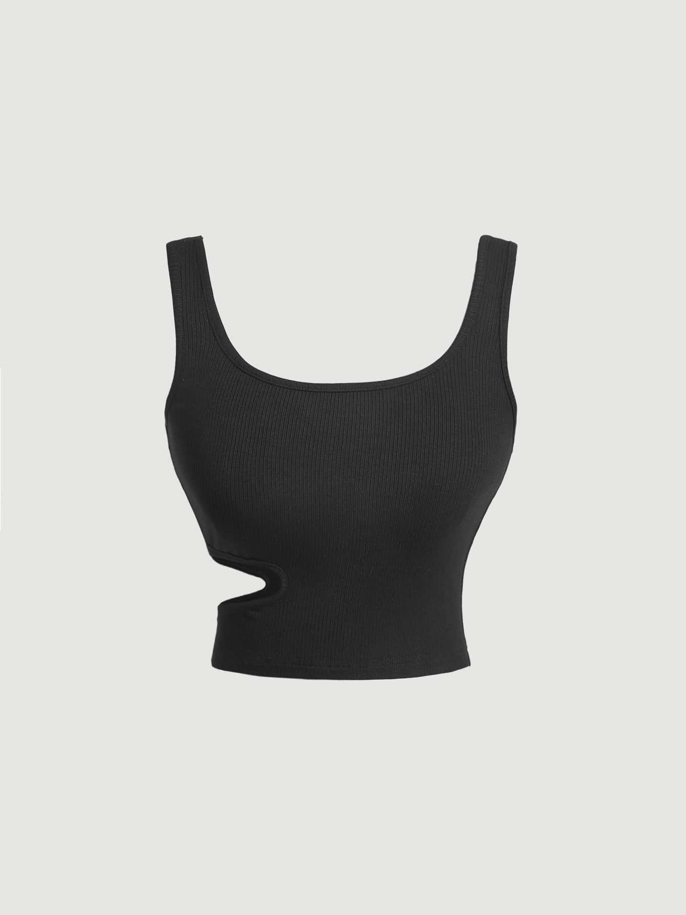 SHEIN MOD Cut Out Side Crop Tank Top - Black - View 1