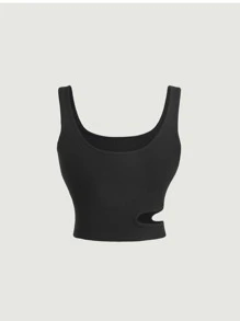 SHEIN MOD Cut Out Side Crop Tank Top - Black - View 2