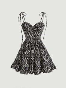 SHEIN MOD 碎花肩上打結吊帶連衣裙 - 彩色 - 查看 1