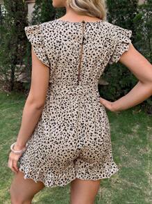 SHEIN Maternity Allover Print Ruffle Trim Belted Romper - Multicolor - View 2