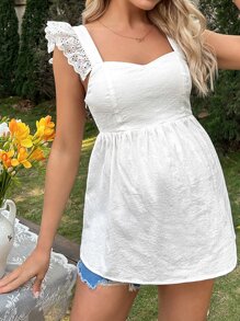 SHEIN Maternity Eyelet Embroidery Butterfly Sleeve Tie Backless Blouse - White - View 1