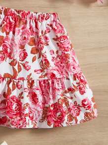 SHEIN Young Girl Floral Print Tube Top & Ruffle Hem Skirt