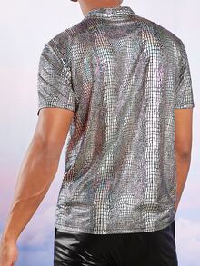 Manfinity Men Crocodile Embossed Polo Shirt - Silver - View 2