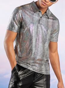 Manfinity Men Crocodile Embossed Polo Shirt - Silver - View 4