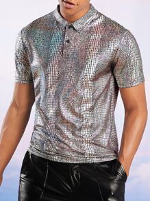 Manfinity Men Crocodile Embossed Polo Shirt - Silver - View 5