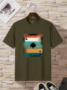Men Playing Card Print Tee - Army Green - View 5