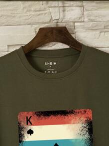 Men Playing Card Print Tee - Army Green - View 4