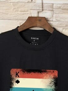 Manfinity Dauomo Men Playing Card Print Tee, Round Neck Short Sleeve Graphic T-Shirt - Black - View 3