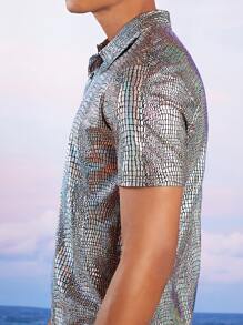 Manfinity Men Crocodile Embossed Polo Shirt - Silver - View 6