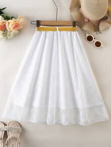 女孩蕾絲拼接腰帶半身裙