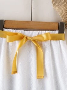 女孩蕾絲拼接腰帶半身裙