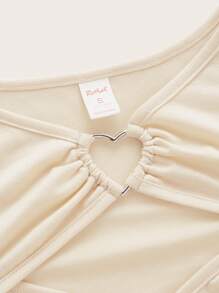 ROMWE Kawaii Heart Linked Cut Out Ruched Tee - Apricot - View 6