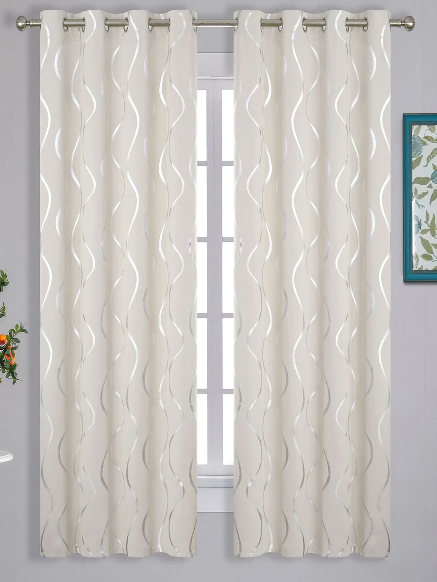 Estelar Textiler 2 chiếc rèm họa tiết sọc, rèm cản sáng polyester hiện đại cho phòng ngủ và phòng khách - Màu be - Xem 1