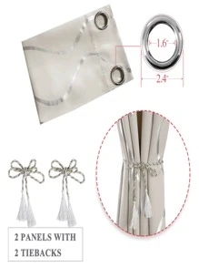 Estelar Textiler 2 chiếc rèm họa tiết sọc, rèm cản sáng polyester hiện đại cho phòng ngủ và phòng khách - Màu be - Xem 3