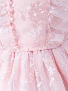 Chicas Falda con top ribete con fruncido de malla con bordado - Rosa Pálido - Ver 3