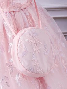 Chicas Falda con top ribete con fruncido de malla con bordado - Rosa Pálido - Ver 5