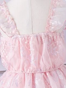 Chicas Falda con top ribete con fruncido de malla con bordado - Rosa Pálido - Ver 6