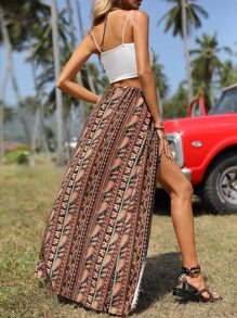 SHEIN VCAY Bộ đồ hai mảnh nữ Tách cao Paisley Boho - Nhiều màu - Xem 2