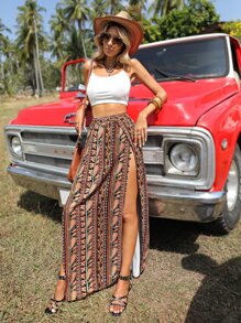 SHEIN VCAY Bộ đồ hai mảnh nữ Tách cao Paisley Boho - Nhiều màu - Xem 3