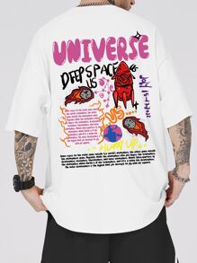 ROMWE MEN Street Life Camiseta vintage Y2k para hombre con eslogan y gráficos de caricaturas - Blanco - Ver 1