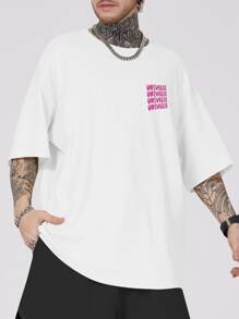 ROMWE MEN Street Life Camiseta vintage Y2k para hombre con eslogan y gráficos de caricaturas - Blanco - Ver 2
