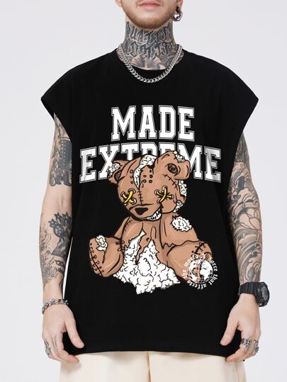 Street Life ملابس علوية خزان بطبعة رسومية لرجل دببة وحرف، مدرسة