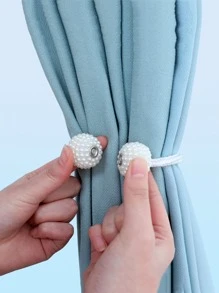 2 dây buộc rèm cửa từ tính trang trí ngọc trai giả - trắng - Xem 1