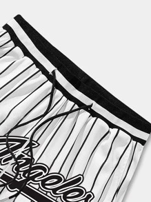 ROMWE MEN Prep 男式条纹字母图案抽绳腰部网眼篮球短裤