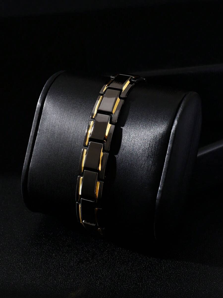 1pc Fashion Stainless Steel Two Tone Chain Bracelet For Men For Daily Decoration - Black - View 1