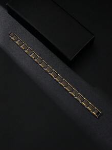 1pc Fashion Stainless Steel Two Tone Chain Bracelet For Men For Daily Decoration - Black - View 2