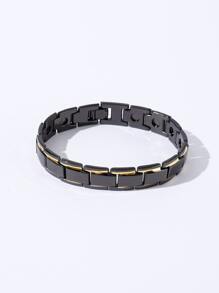 1pc Fashion Stainless Steel Two Tone Chain Bracelet For Men For Daily Decoration - Black - View 3